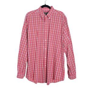 BOBBY JONES Salmon Button Down Dress Shirt Cotton Plaid Long Sleeve Men's XL